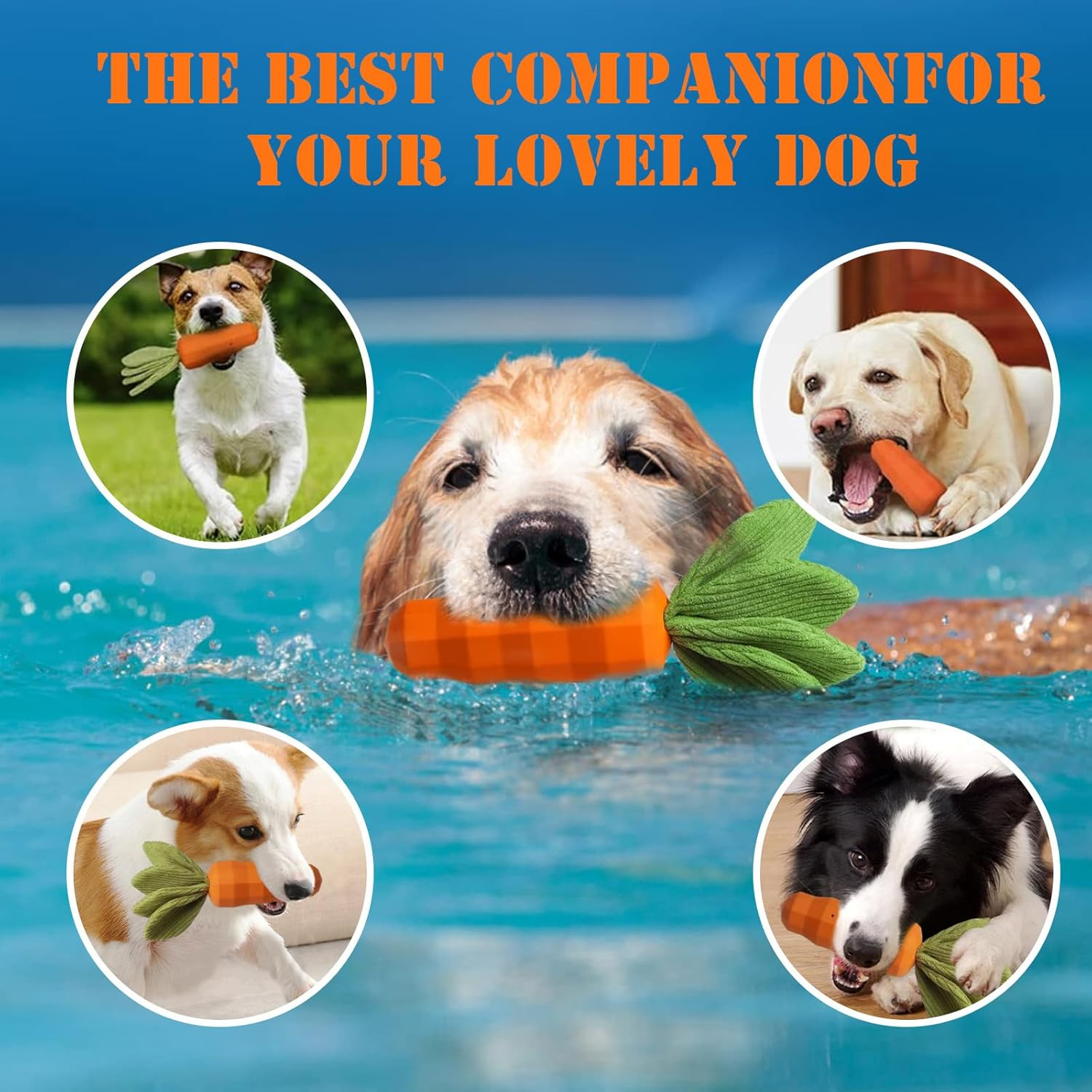 Dog Squeaky Chew Toys for Aggressive Chewers, Rubber Carrot Dog Toys, Indestructible Dog Chew Toys for Training and Cleaning, Interactive Tough Dog Toy for Puppy Medium Breeds image number 6
