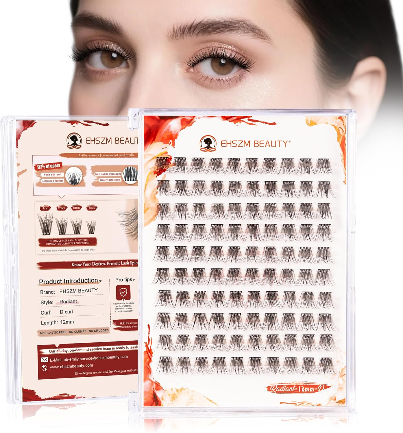 Upgraded,Brown Lash Clusters Hybrid 8-12Mm C Curl (8 10 12),Brown Eyelash Clusters Natural, Ultra-Soft Individual Lashes.No Plastic Feel,Thin Band,New Comfort - Radiant Style