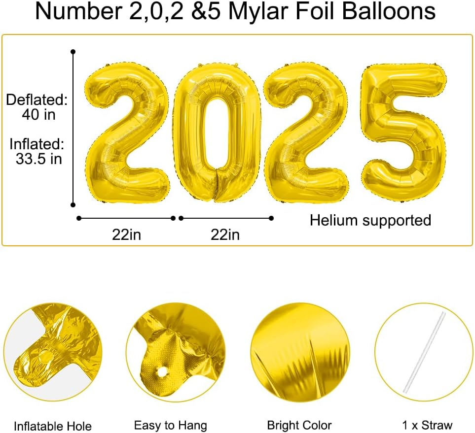 2025 Balloons Gold 2025 Number Balloons New Year Decorations 2025 Numbers 40 Inch Large 2025 Mylar Foil Balloons for 2025 New Years Eve Party Supplies Christmas Birthday Anniversary Graduation Decor image number 5