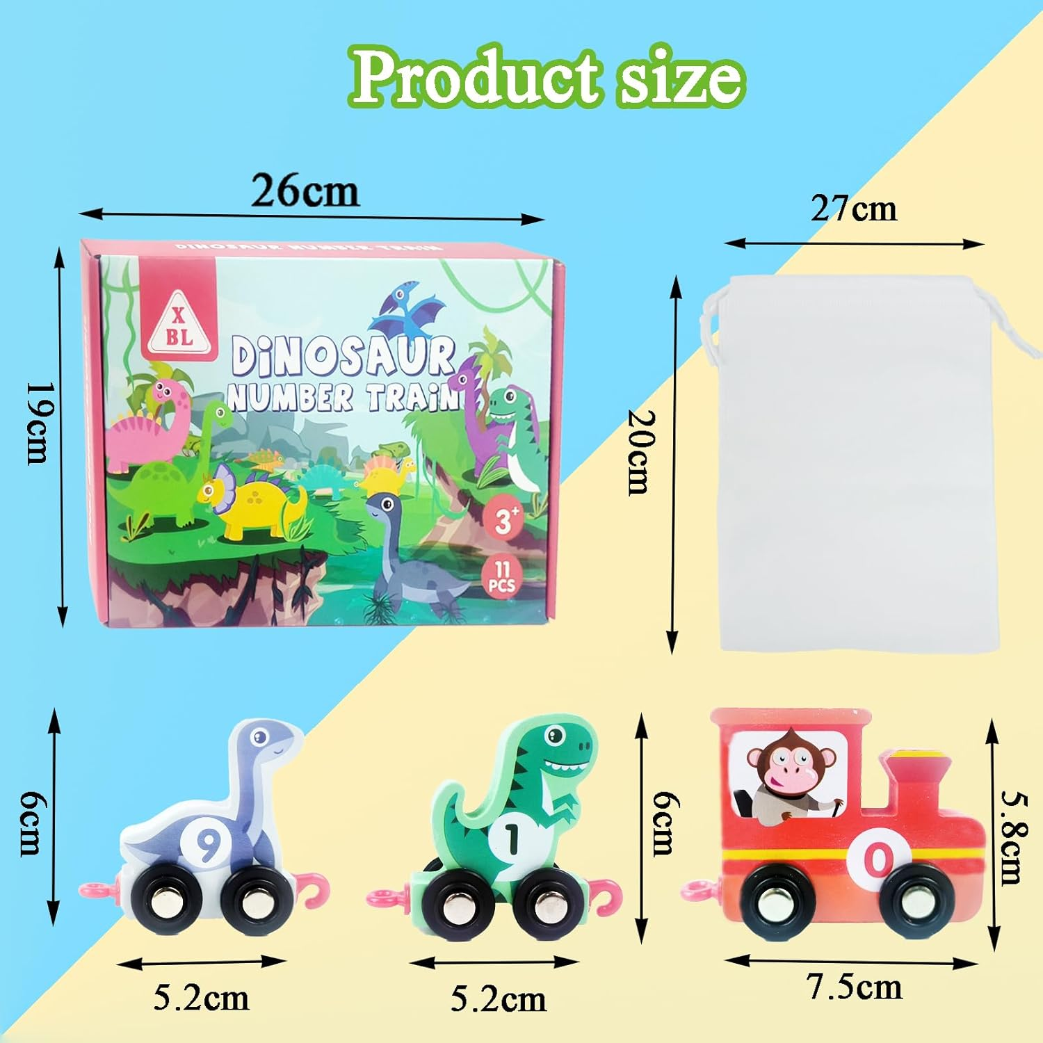 Montessori Dinosaur Toys for 2-4 Year Olds &ndash; Wooden Train Set with Storage Bag and Playmat, Educational Toy for Toddlers Boys & Girls