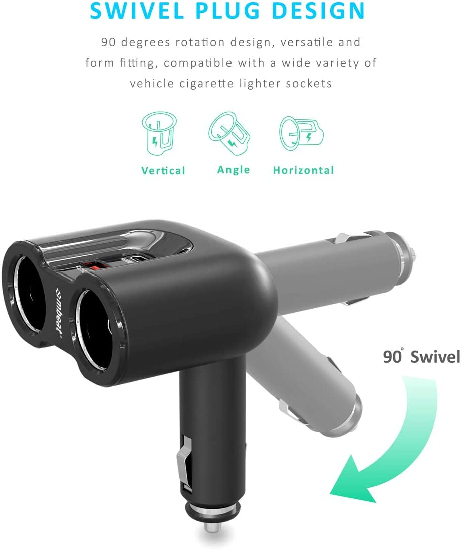 Mbeat Gorilla Power Dual Port USB C 3.0 Car Charger with Cigarette Lighter Socket Splitter image number 3