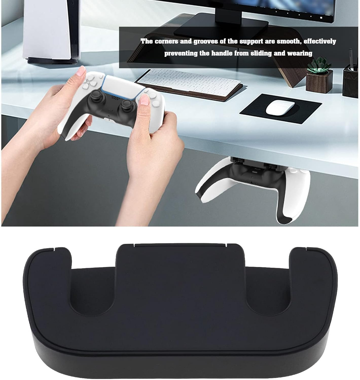 2PCS Under-Desk Controller Holder,Compatible with PS4 Compatible with PS5 ABS Controllers Black,Under Desk Mount