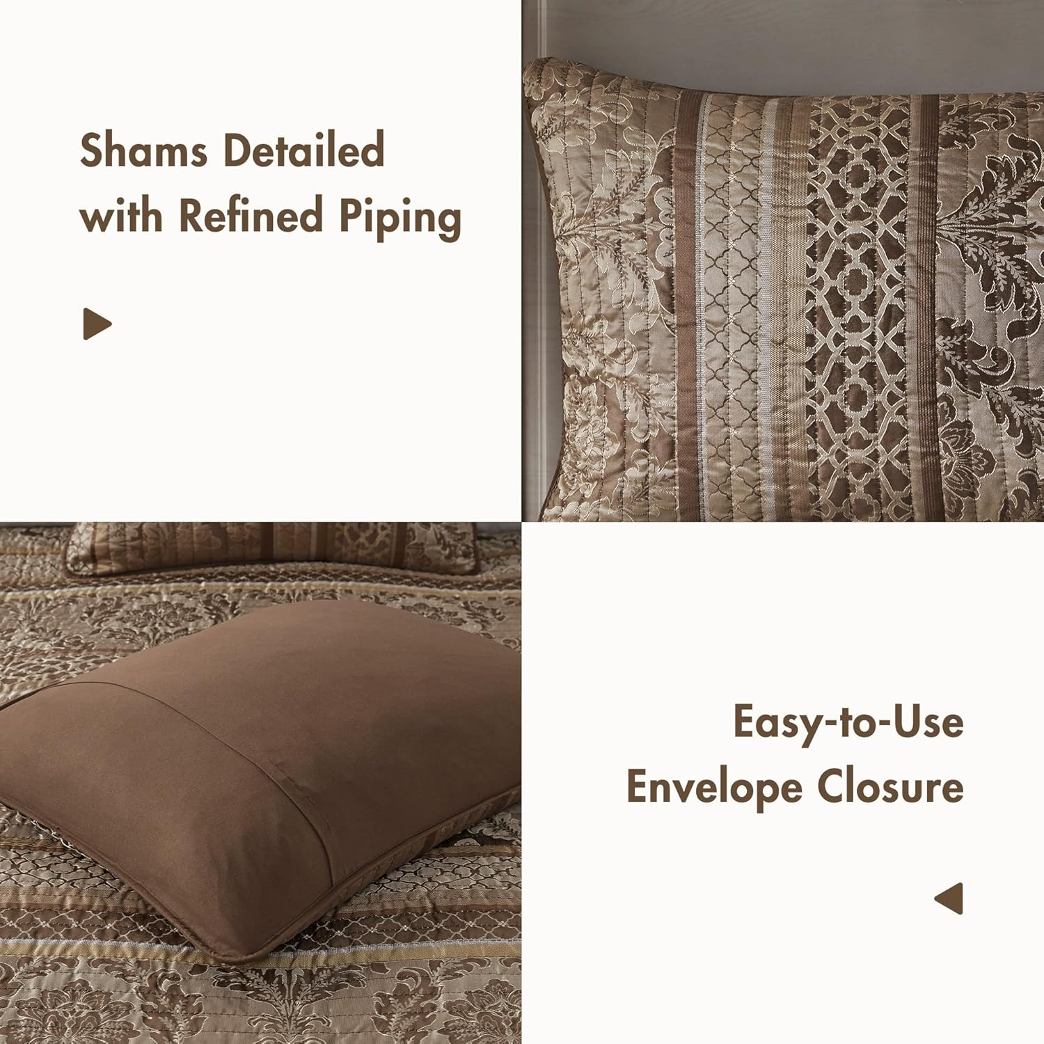 Madison Park Bellagio 6 Piece Quilted Coverlet Set, Full/Queen, Brown/Gold image number 2