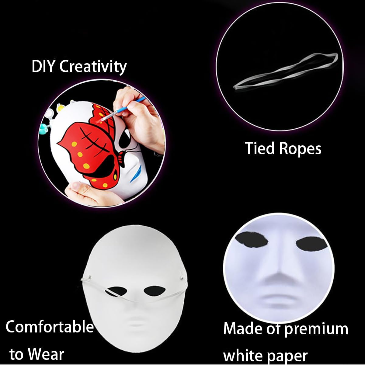 10 Pcs White Paper Masks with Tied Ropes,Blank Full Face Mask DIY White Masks for Halloween Masquerade Cosplay Christmas Festival Accessory(Men and Women) image number 2