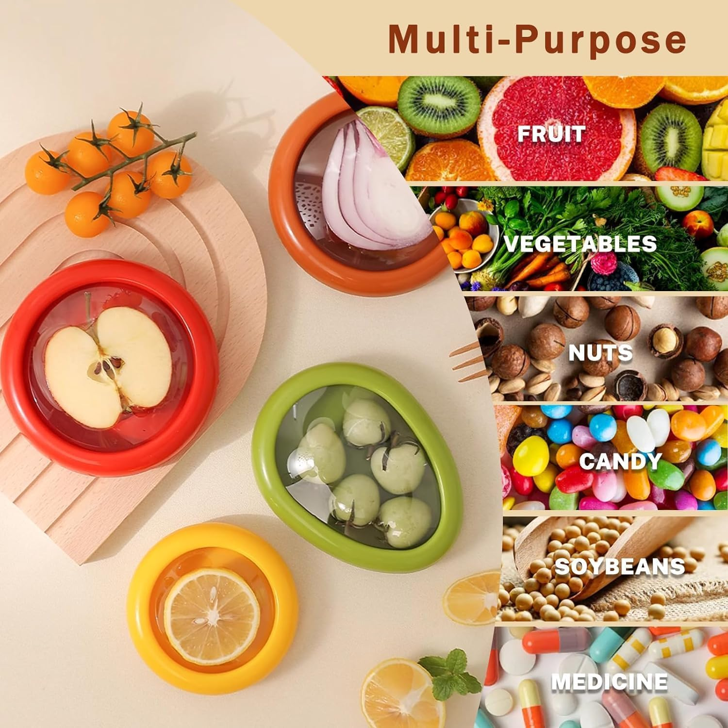 4 Pcs Vegetable and Fruit Storage Containers for Fridge, Refrigerator Vegetable Crisper Makes Food Stays Fresh Longer, BPA Free & Reusable, Ideal Avocado Lemon Tomato and Onion Keeper/Saver/Holder image number 2