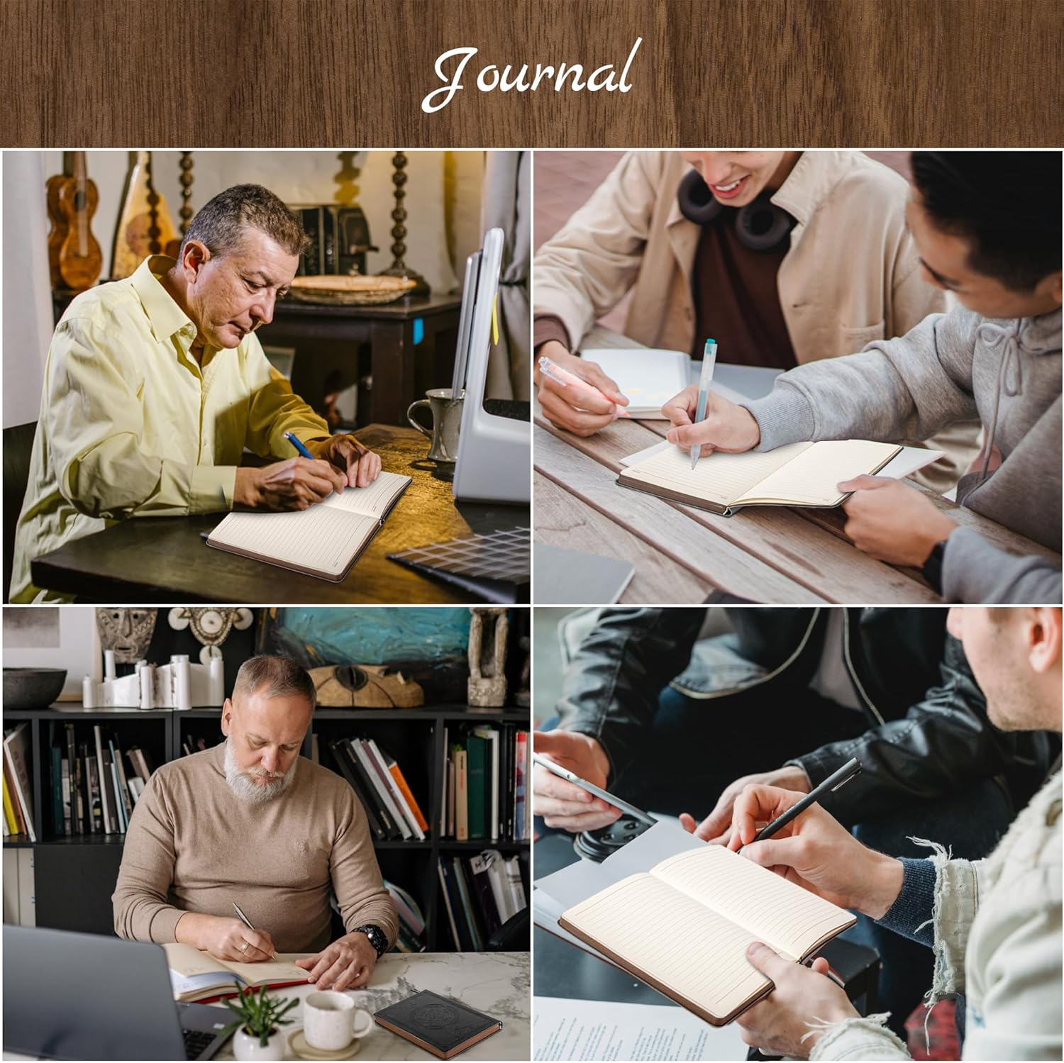 CAGIE Leather Vintage Journal for Men Soft Cover 256 Lined Pages Notebook 180 Lay Flat for Writing Travel Diary, 5.7'' X 8.3'', Black image number 3