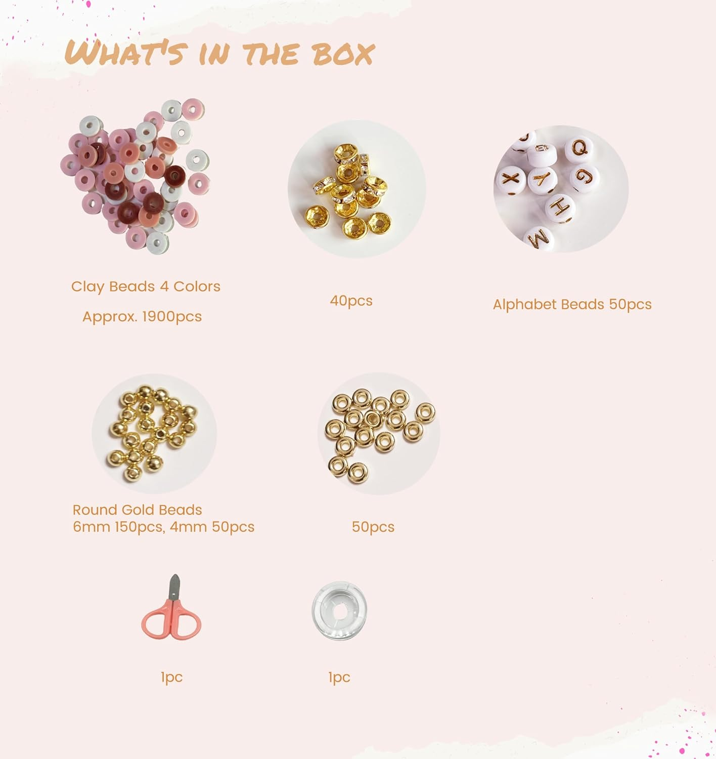 Beads for Bracelets Making Kit 6Mm Rose Pink Clay Beads for Jewelry Making Kit