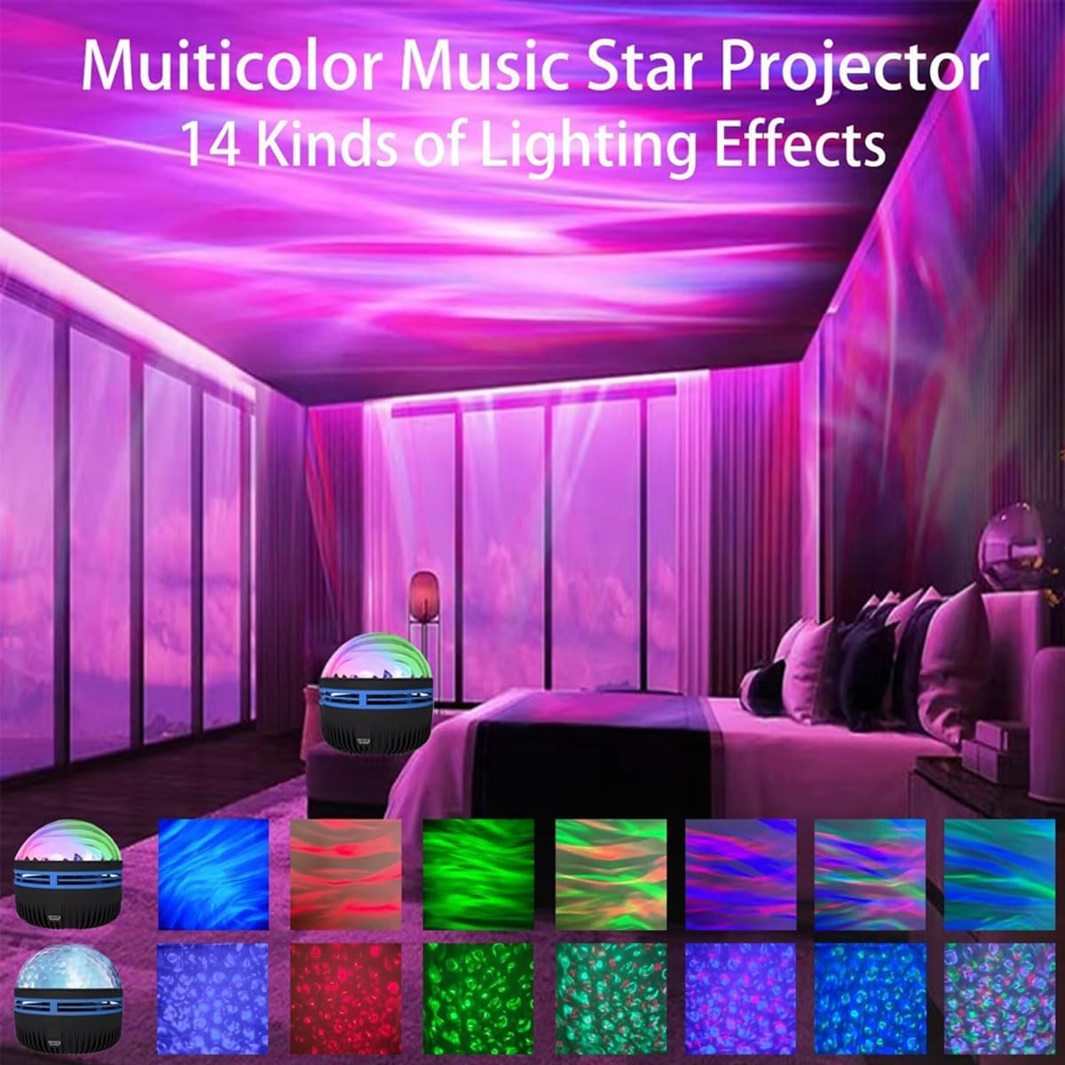 Aurora Dimension Light, Aurora Borealis Light Projector, Blazely Light, 2 in 1 Northern Lights and Ocean Wave Projector with 14 Light Effects, Dual Projection Lampshade (1Pcs Water Ripple) image number 6