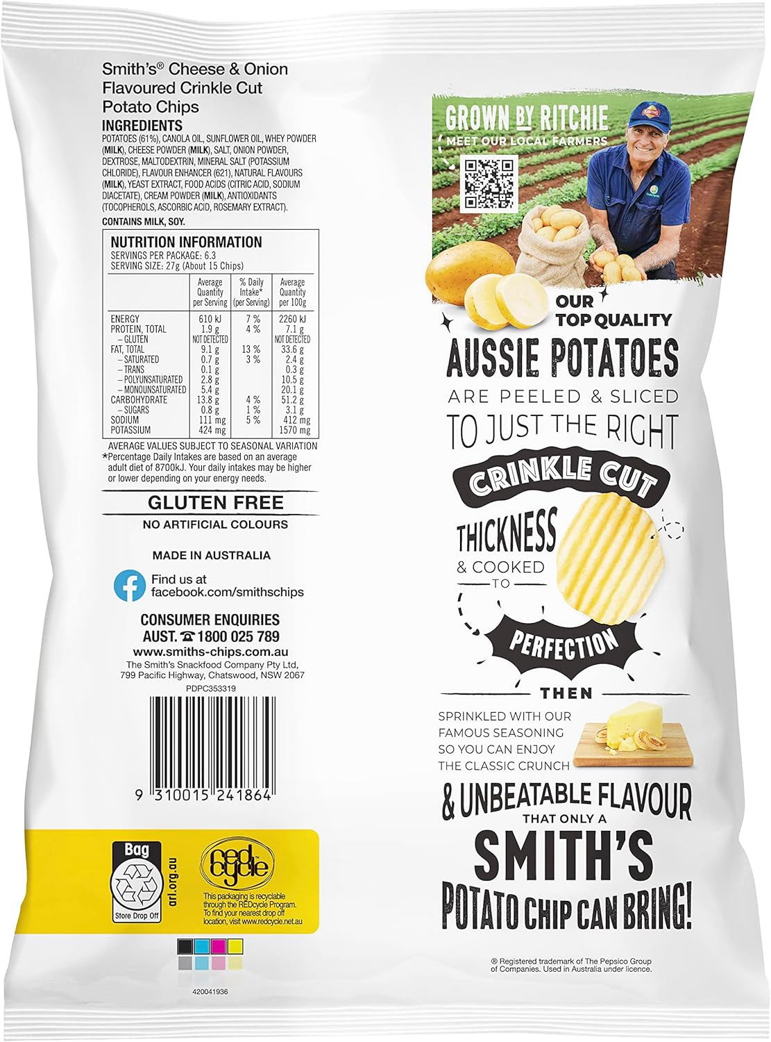 Smith&rsquo;S Cheese and Onion Crinkle Cut Potato Chips 170G image number 4