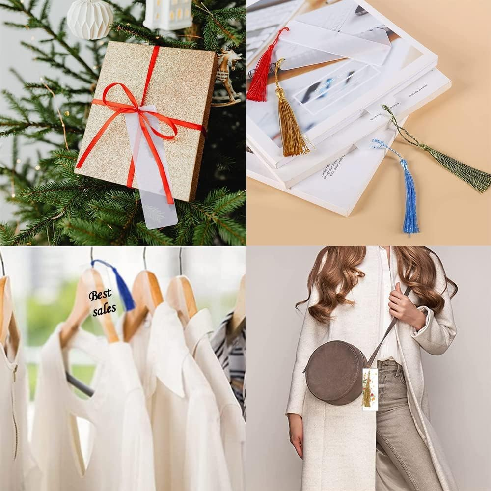 12Pcs Bookmark Mold with Tassels, Betterjonny 2 Sizes Silicone Rectangle Mold with 100Pcs Colorful Tassels DIY Resin Bookmark Molds for Jewelry Craft Key Chain image number 3