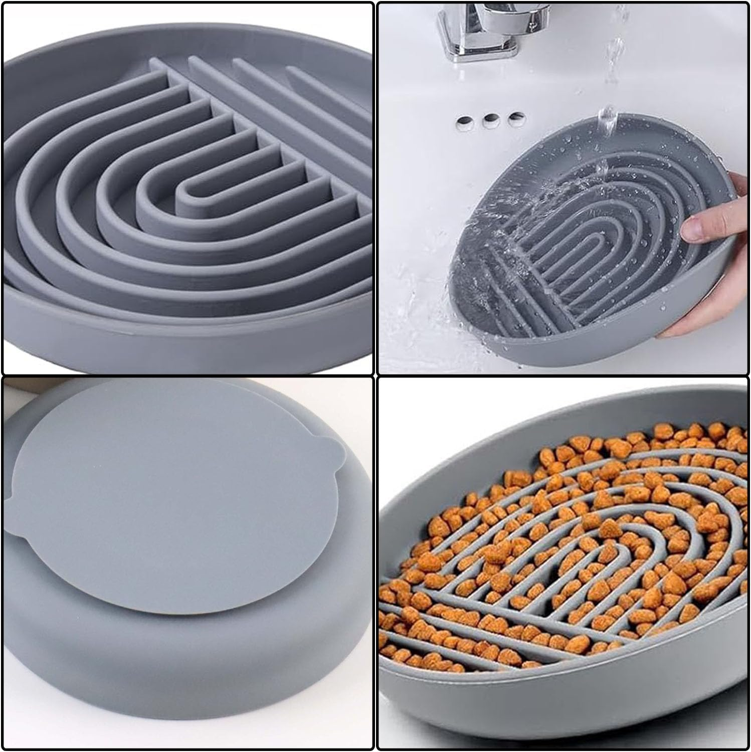 Slow Feeder Dog Bowls, Silicon Dog Bowl Slow Feeder, Non Slip Dog Slow Feeder Bowl, Cat Slow Feeder, Puzzle Silicone Dog Feeding Bowls with Suction Cups, Anti-Choking, Reduces Boredom,Anxiety image number 4