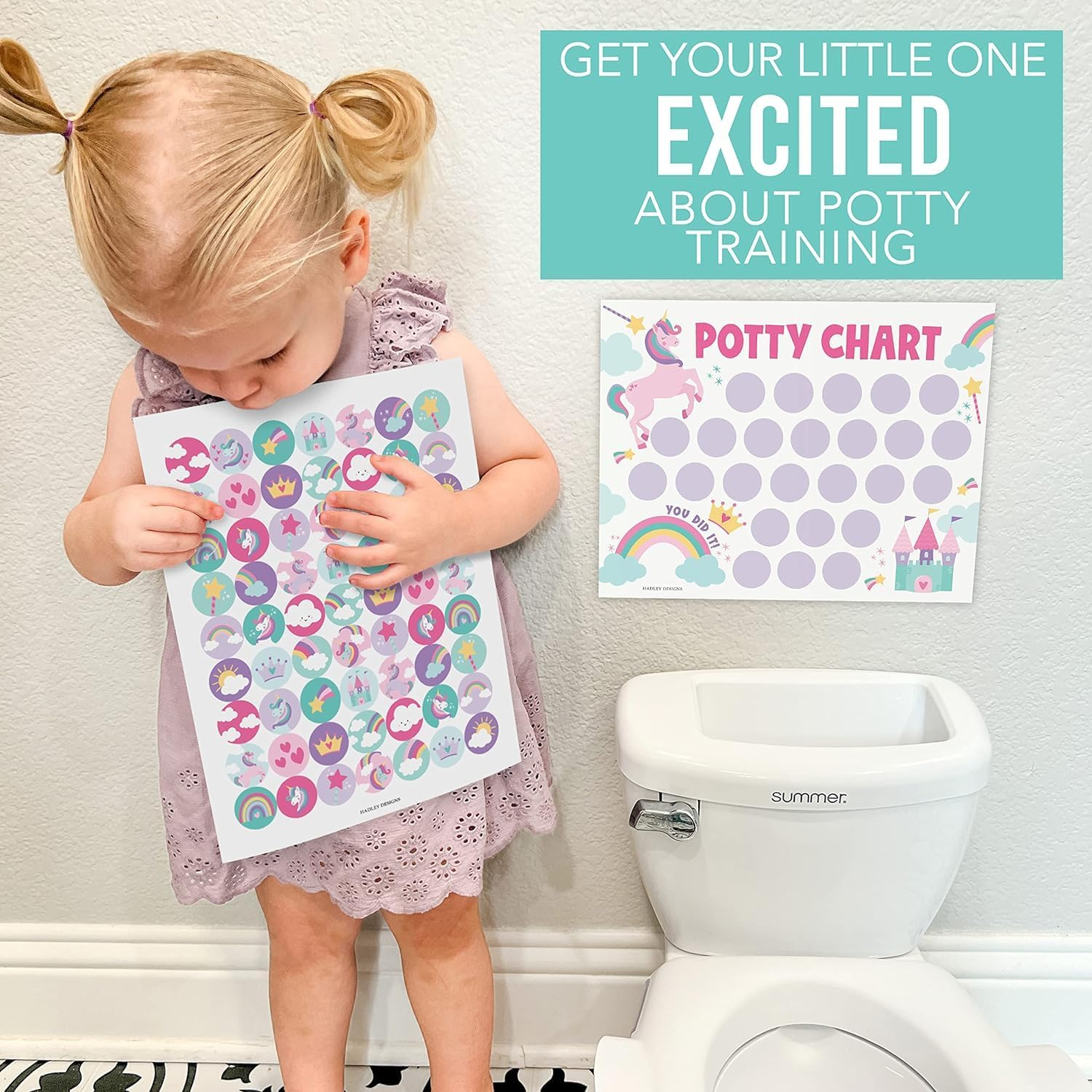 Unicorn Potty Training Rewards Sheet with Stickers - Potty Training Stickers Pictured Are Girls and Boys, Potty Training Rewards Pictured Are Children, Potty Training Rewards Pictured Are Children image number 6