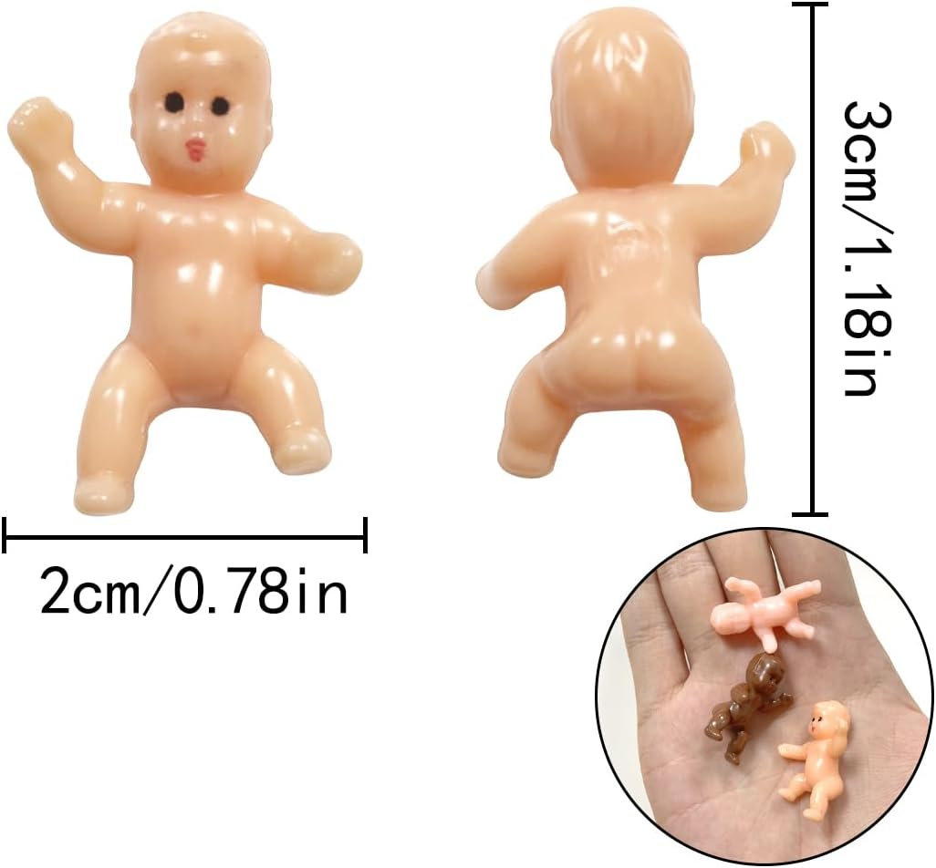 Mini Plastic Babies, 60 Pcs Ice Cubes Game Tiny Babies for Baby Shower Party, Full Moon Gifts, Party Decoretions (Dark Brown, Latin, Pink) image number 3