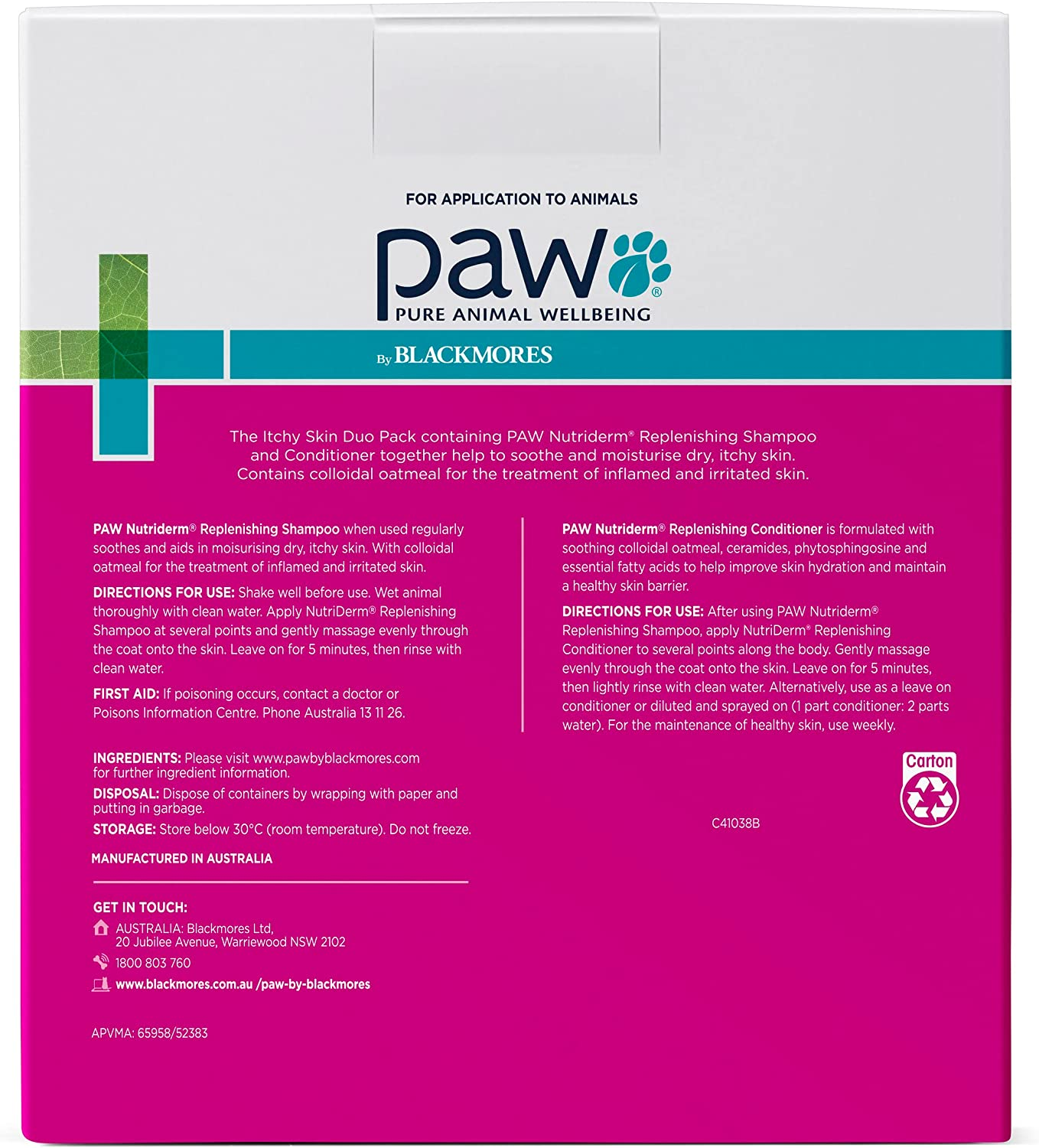 Nutriderm, Itchy Skin Duo Pack for Dogs and Cats, Helps to Cleanse, Soothe, & Moisturise Normal, Dry & Itchy Skin, 2X200Ml