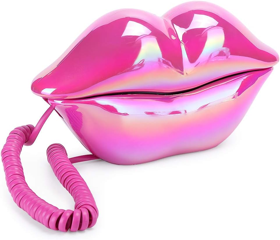 Funny Lip Telephone, Rose Red Mouth Corded Landline with Number Storage Function, Desktop Fixed Telephone for Office Home Decoration, Ideal Gift