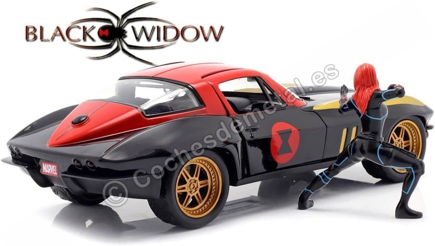 Jada 1:24 Diecast 1966 Chevy Corvette Stingray with Black Widow Figure image number 5