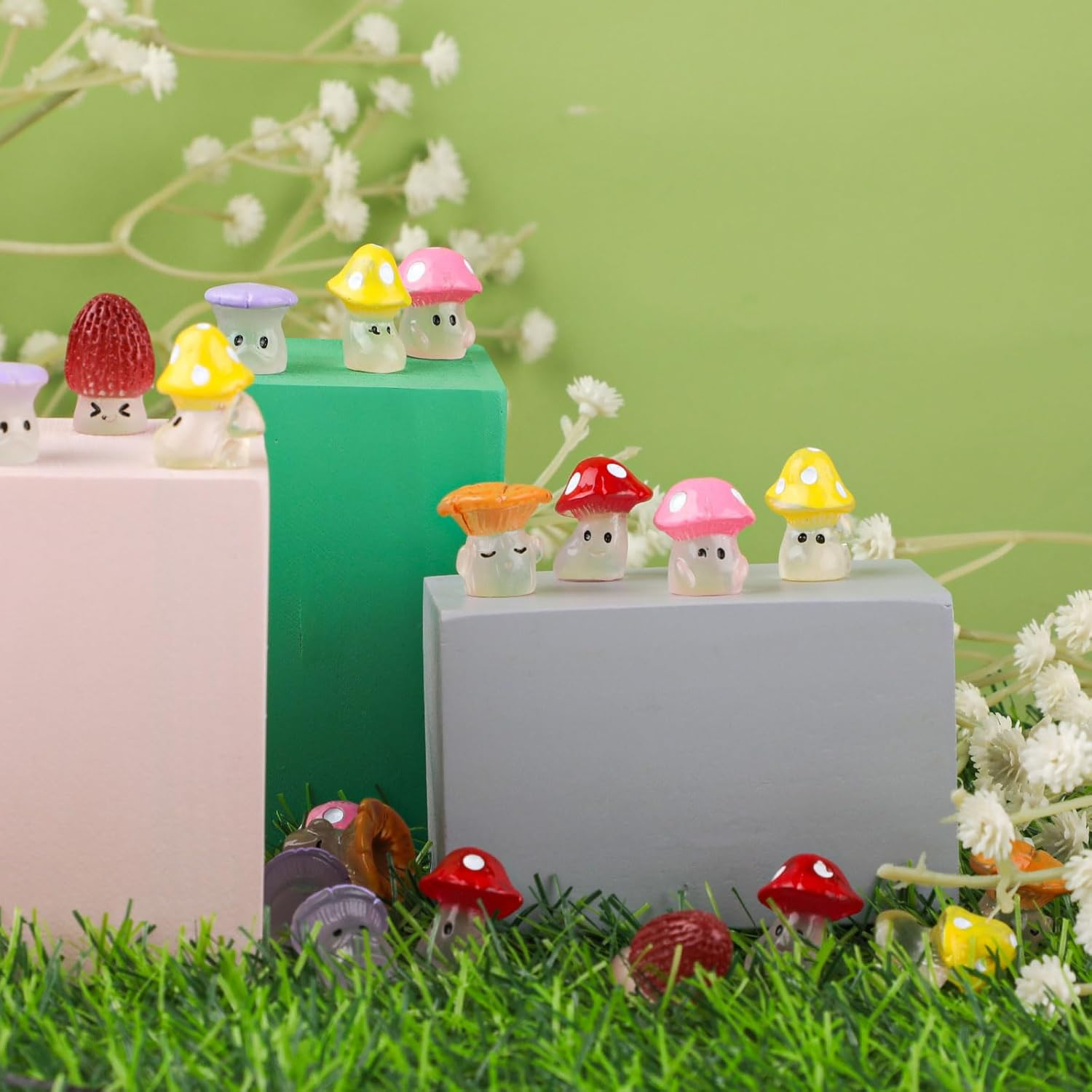 36Pcs Luminous Mini Mushrooms, Cute Tiny Glow in the Dark Figurines Miniature Resin Ornament Mushroom Statue Decor for Fairy Micro Landscape Patio Garden Potted Plants Craft Home Decoration