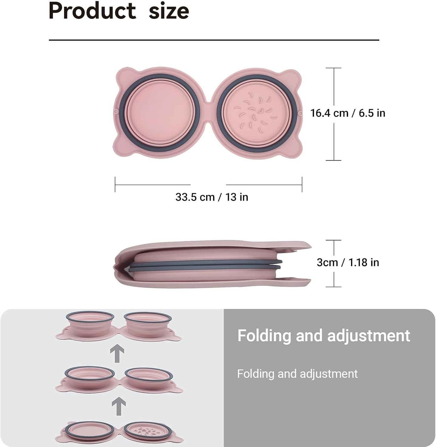 Silicone Collapsible Dog Bowl - 2-In-1 Travel Pet Bowl with Spillproof & Non-Slip Design | 500Ml/300G Portable Feeder for Camping Hiking | Easy Clean Foldable Dish for Small to Large Dogs Cats (Pink)