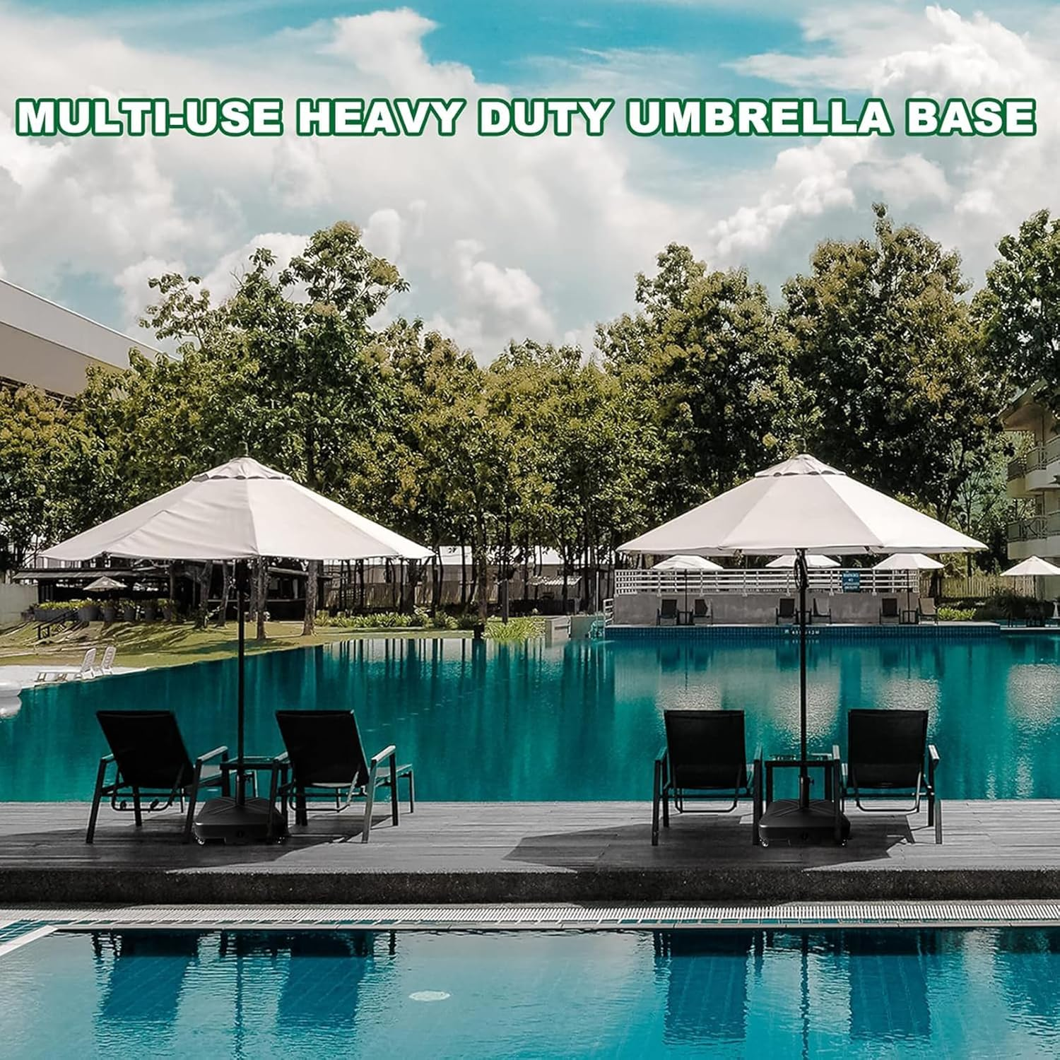 Umbrella Base with Wheels, Market Umbrella Stand for Outdoor Patio Deck Poolside Garden, 35Kg Capacity, 48 * 48 * 39Cm Black image number 3