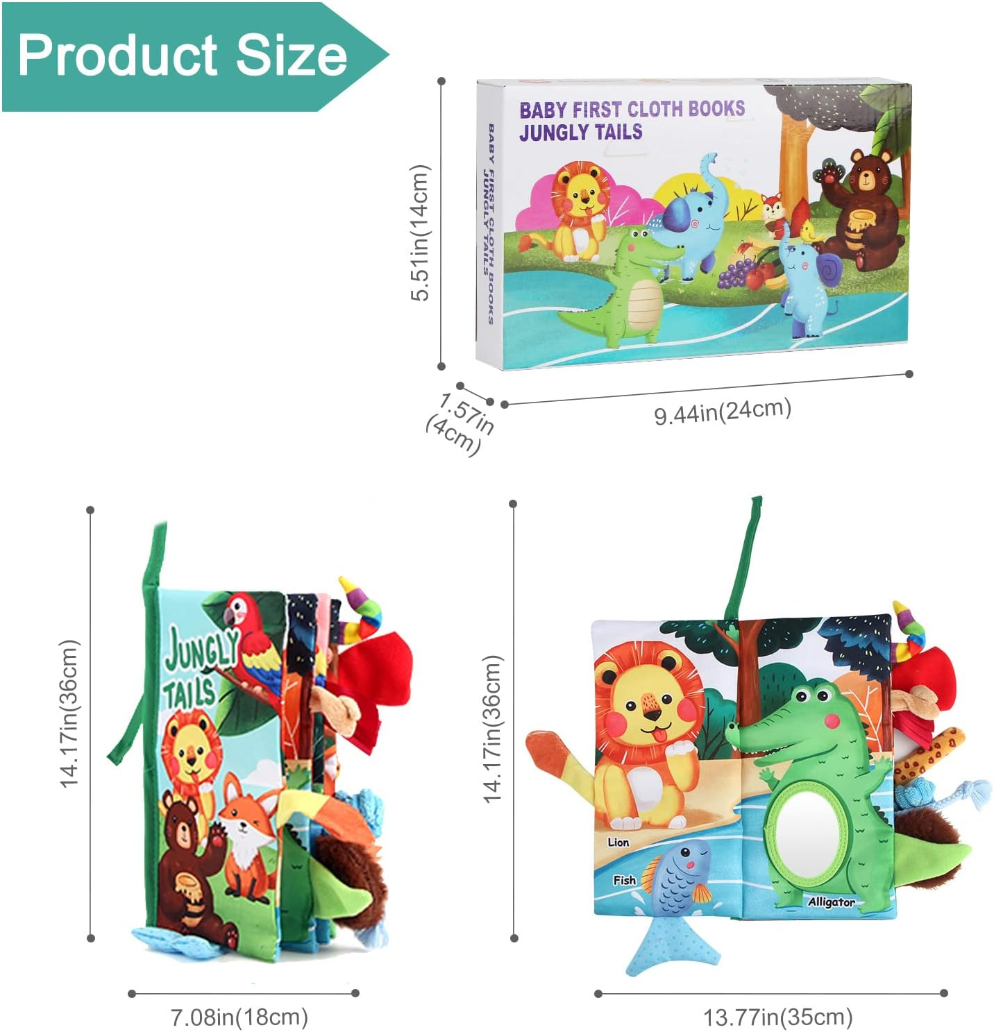Coolplay Baby Toy Baby Soft Cloth Book Animal Tails Book, Printed Fabric Cloth Book, Baby Educational Toy Soft Cloth Book for Toddler image number 2