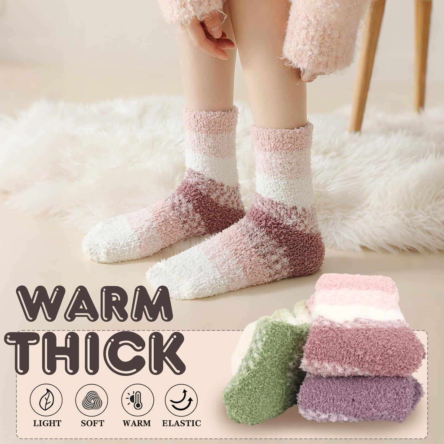 3 Pairs Women'S Fluffy Fuzzy Winter Warm Socks Soft Cozy Plush Slipper Socks for Cold Weather image number 1