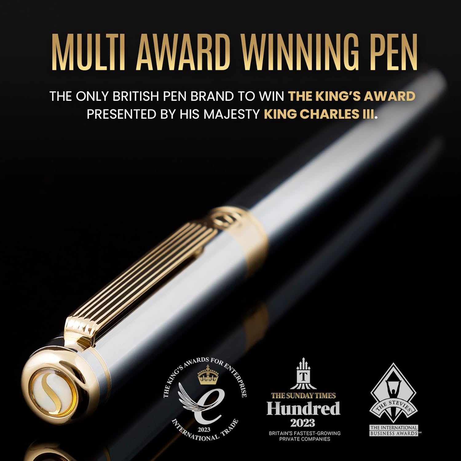 Scriveiner Silver Chrome Fountain Pen - Stunning Luxury Pen, Real Gold Finish Schmidt Gilded Nib (Medium), Best Pen Gift Set for Men & Women, Professional, Executive Office, Nice Pens - Silver Chrome With Gold image number 5