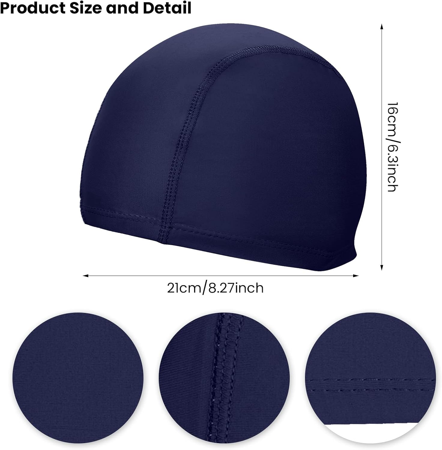 2 Pcs Elastic & Lightweight Swimming Caps, Comfortable Fabric Swimming Hats for Women Men Kids and Adults, Unisex Nylon/Non-Slip Bathing Caps for Long Short Hair image number 3