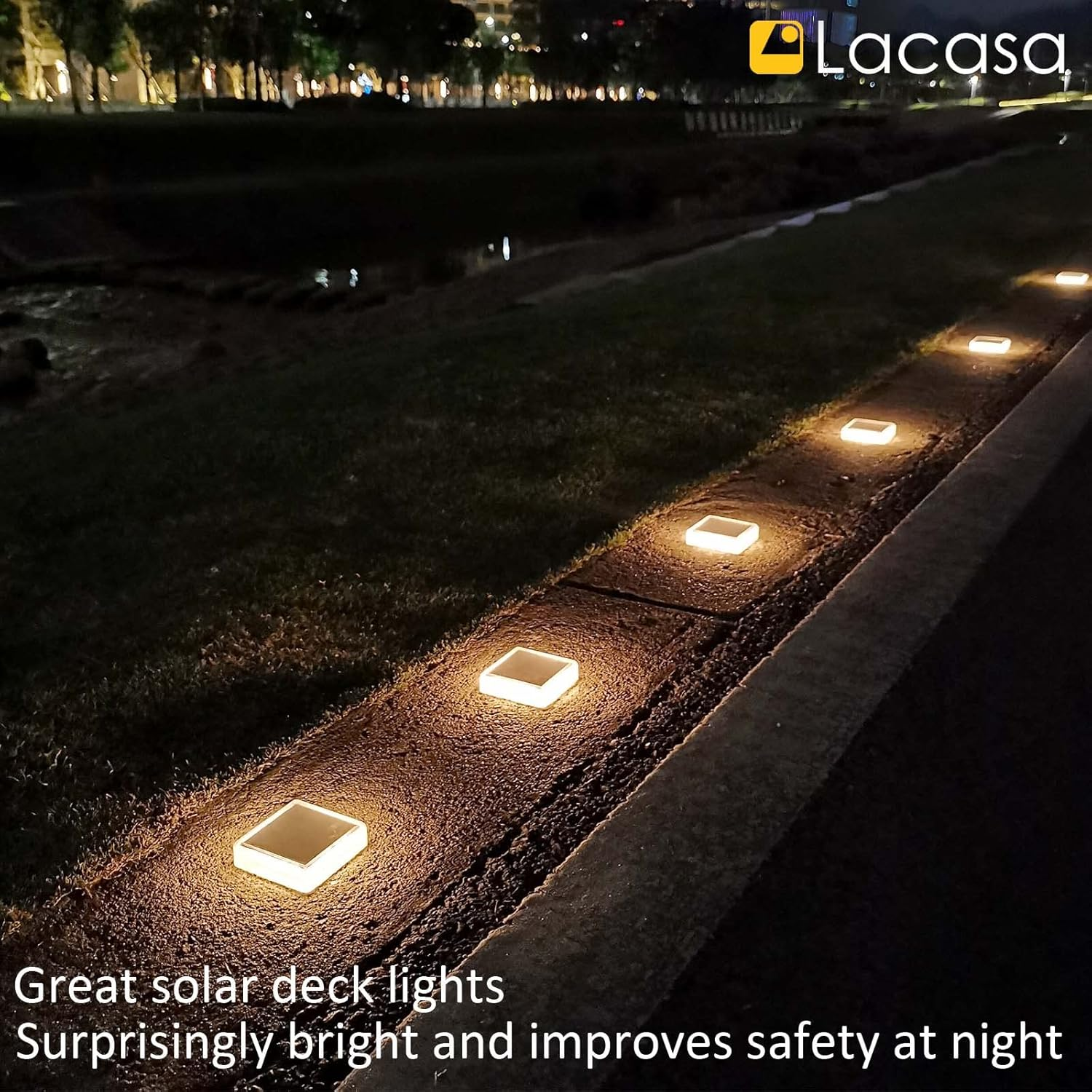 Lacasa 4-Pack Solar Deck Lights Outdoor Waterproof LED, Garden Step Lights Solar Powered Driveway Dock Lights Marine, Dusk to Dawn Lighting for Yard Patio Pathway, Square, Warm White image number 2