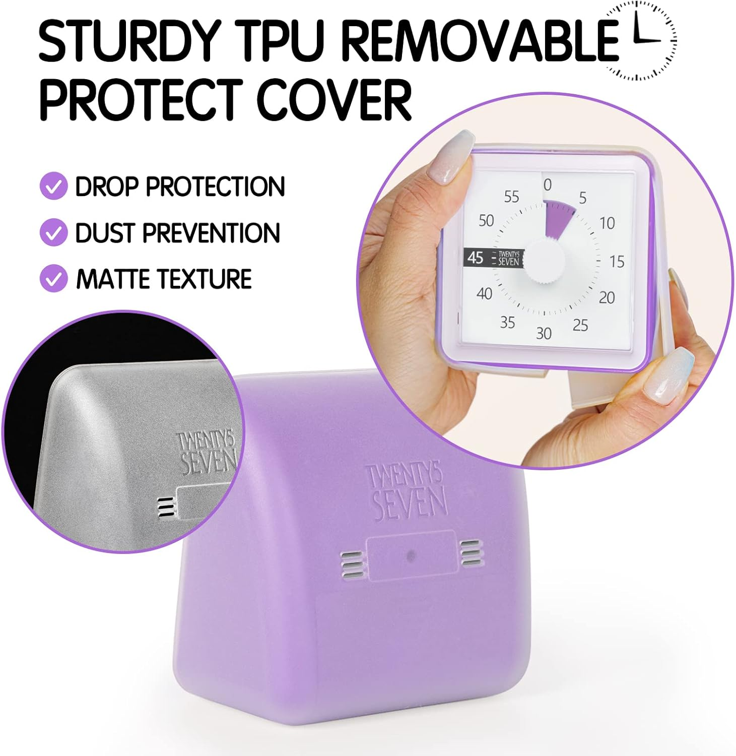 Visual Timer with Protective Case, 60-Minute Countdown Timer for Kids Autism ADHD Classroom Home Office, Countdown Clock for Teaching Work Meeting, Pomodoro Timer for Time Management Education, Purple image number 5