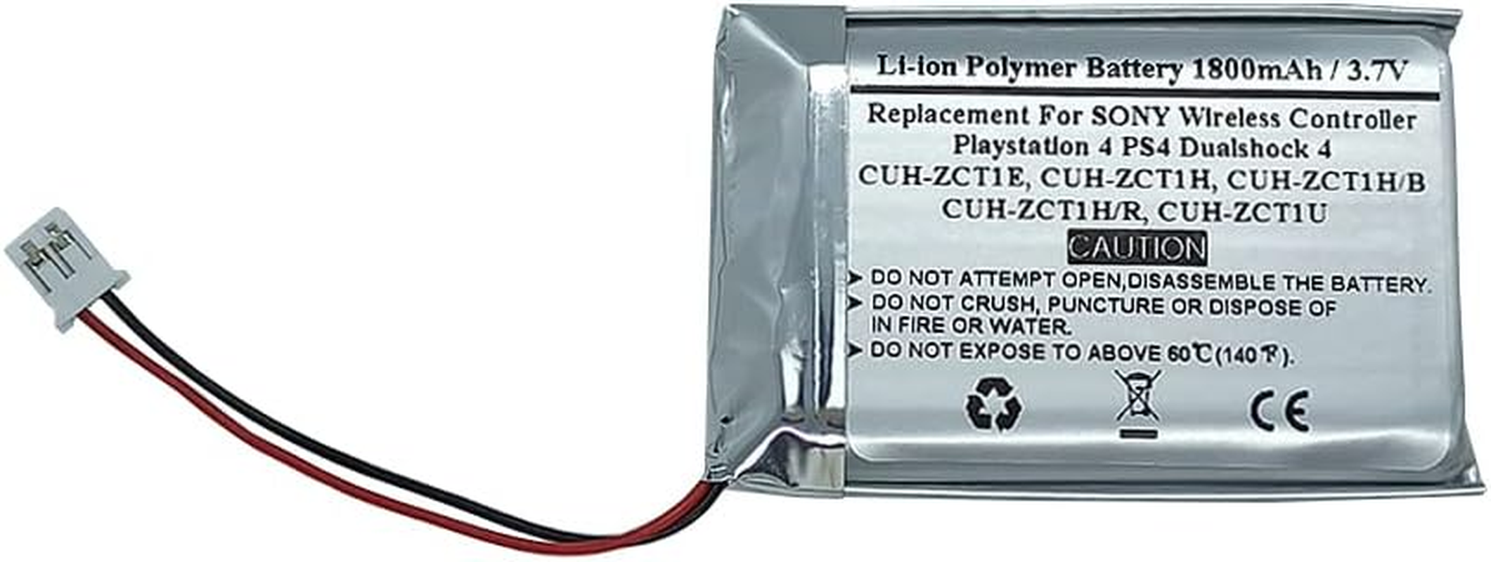 1800Mah 3.7V Battery Compatible with Sony Playstatio N 4 PS4 Dualshock 4 Wireless Controller Models: CUH-ZCT1E CUH-ZCT1H CUH-ZCT1H/B CUH-ZCT1H/R CUH-ZCT1U 2015 Version(Big Connector) image number 3