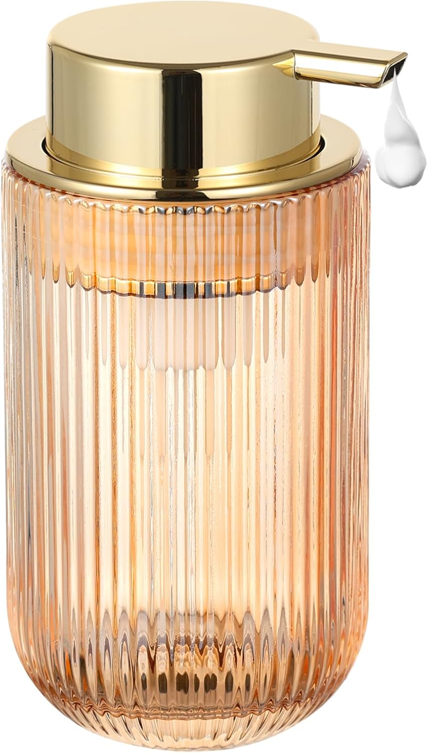 Glass Foaming Hand Soap Dispenser Foaming Soap Dispenser for Bathroom Decor Soap Dispenser with Pump（Foam Type/Gold） A030-002-AU