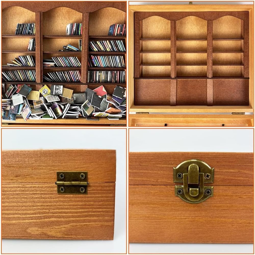Shake Away Your Anxiety Bookshelf &ndash; Miniature Wooden Display Shelf with 200 Tiny Book Models, Anti-Anxiety Stress Reliever for Book Lovers, Unique Desk Decor for Home or Office image number 1