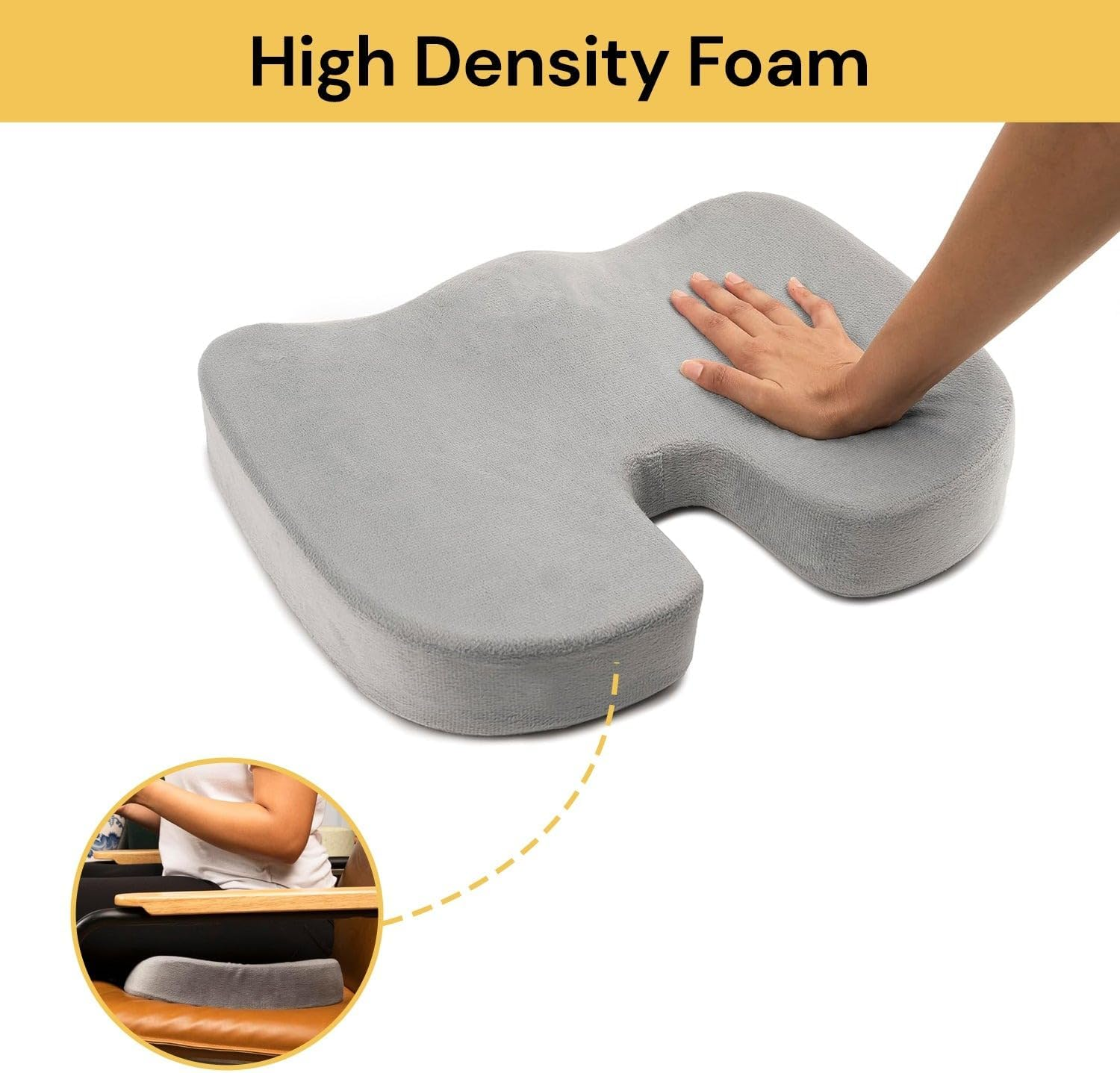 EZONEDEAL Seat Cushion, Desk Chair Cushion, Memory Foam Seat Cushion for Office Chair Cushion, Sciatica Pain Relief Car Seat Cushion for Back Coccyx Tailbone No-Slip Protects - Black image number 4