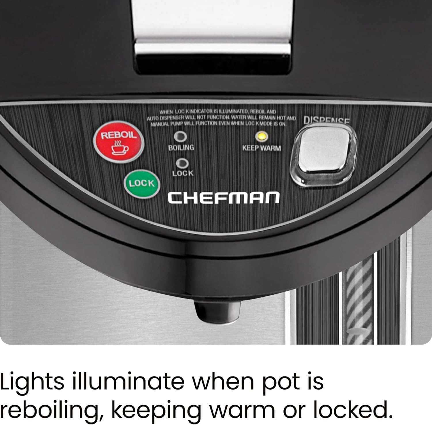 Chefman 5.3L Electric Hot Water Dispenser Urn W/Auto & Manual Dispense Buttons, 1700W, Safety Lock, Instant Heating, Auto-Shutoff/Boil Dry Protection, Insulated Stainless Steel - for Home & Office image number 2