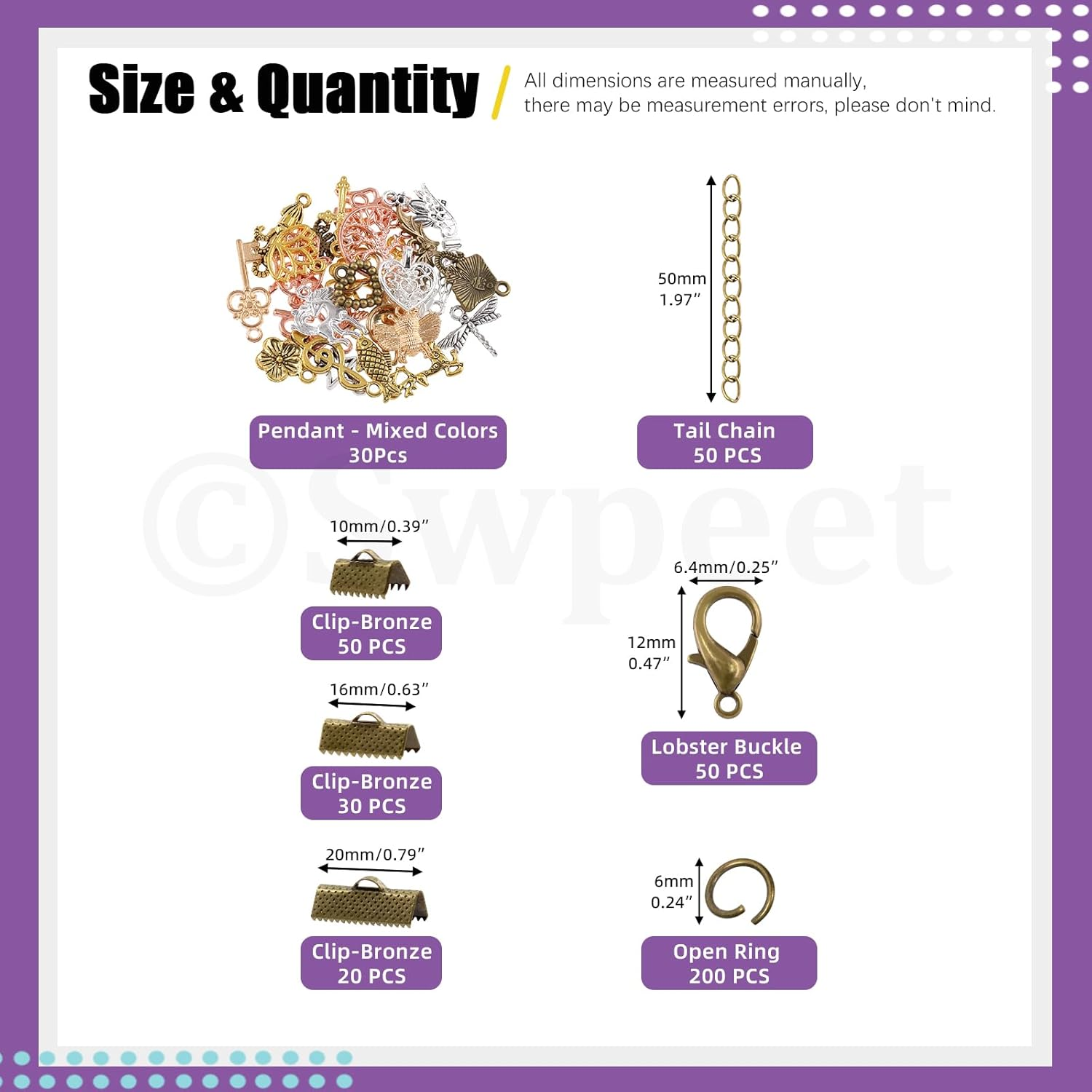 Swpeet 430Pcs Bronze Ribbon Bracelet Assortment Kit, Bookmark Pinch Crimp Ends Lobster Clasps with Jump Rings and Chain Extenders for DIY Making Bookmark Pinch Bracelet Choker Necklace