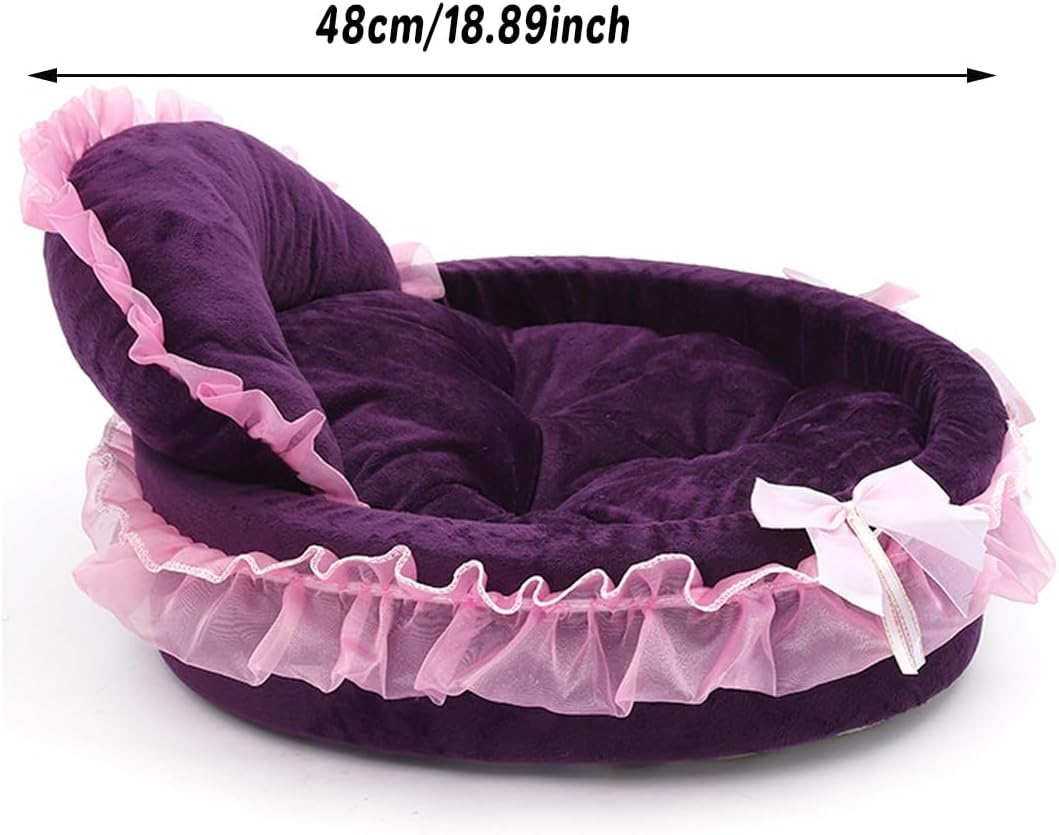 AIMALL Soft Princess Pet Bed with Lace Design and Removable Cushion for Cats and Small Dogs Anti-Slip Bottom 18.9 Inches Diameter image number 4