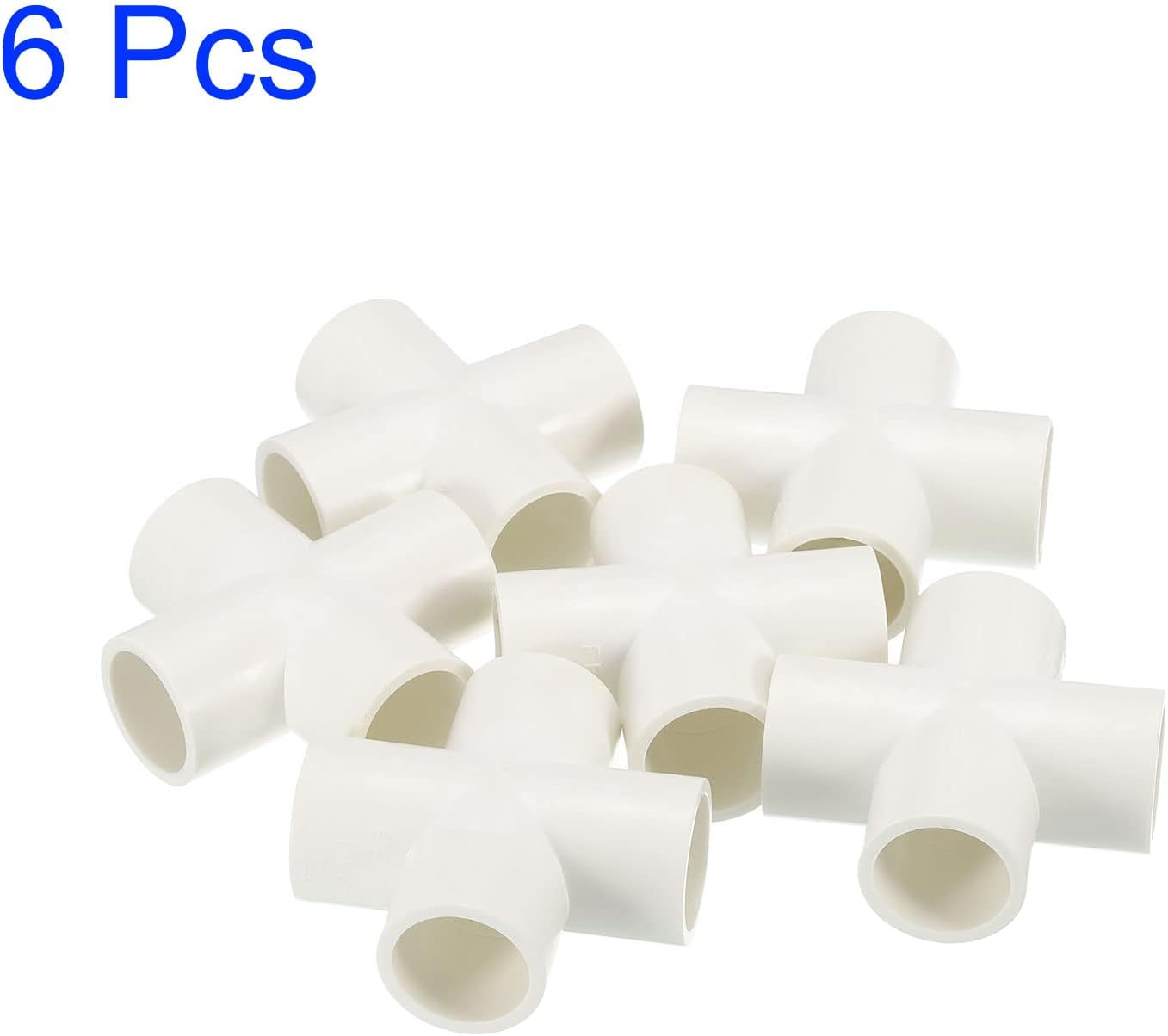 6 Pack PVC Pipe Fittings - Water Tubing Joint Connectors Adapters, 4 Way Union Tee Corner Coupling, Apply to Outdoor/Garden (White, 20Mm ID) image number 2