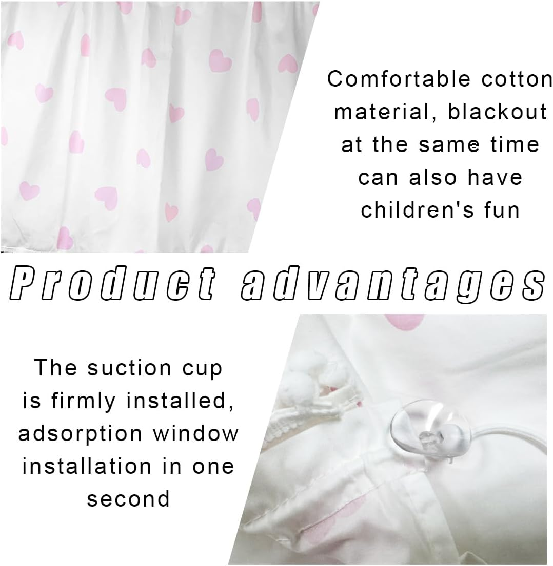 Car Side Window Shade, 19"&times;27" Auto Window Curtain with Sun Protection, Car Window Sun Shade Cover Block Damage from Direct Bright Sunlight and Heat, Car Accessories (Pink Hearts) - Pink Hearts image number 5
