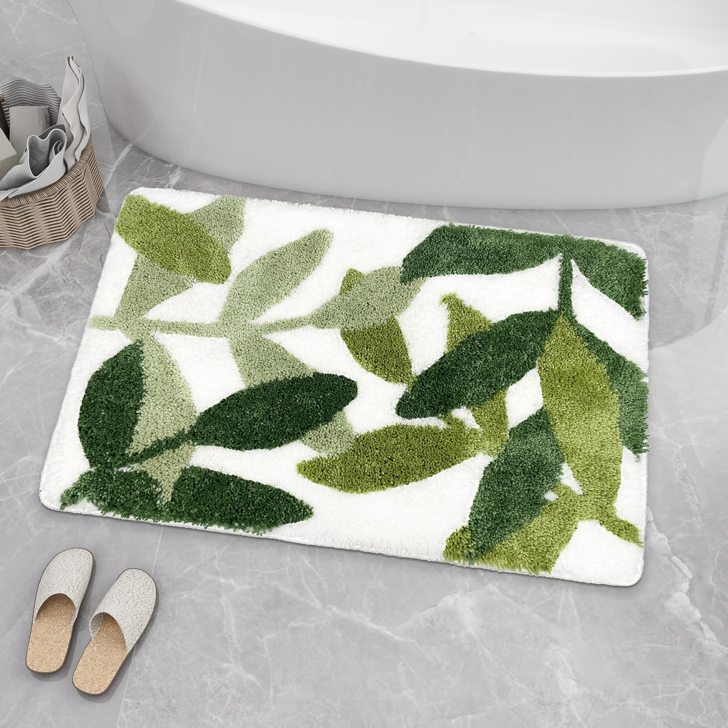 Zebrasmile 31.5 X 19.5IN Green Leaves Microfiber Strong Water Absorption Bath Rug Tower with Non Slip Back inside Entryway Door Mat for Bathroom Floor Indoor Doormat image number 2
