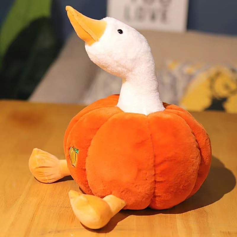 9.8'' Pumpkin Duck Plush Toy Cute Hugging Plush Pillow, Goose Stuffed Animal for Halloween Christmas Birthday Parties Decorate and Gifts image number 4