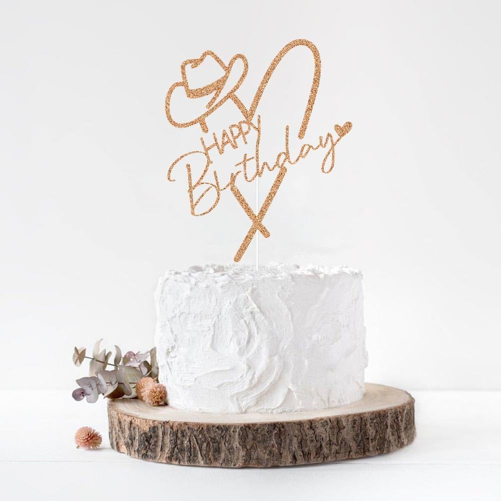 Cowgirl Happy Birthday Cake Topper, Mexican Western Birthday Cake Decor, Fiesta Theme Girls Birthday Party Decorations Rose Gold Glitter image number 1