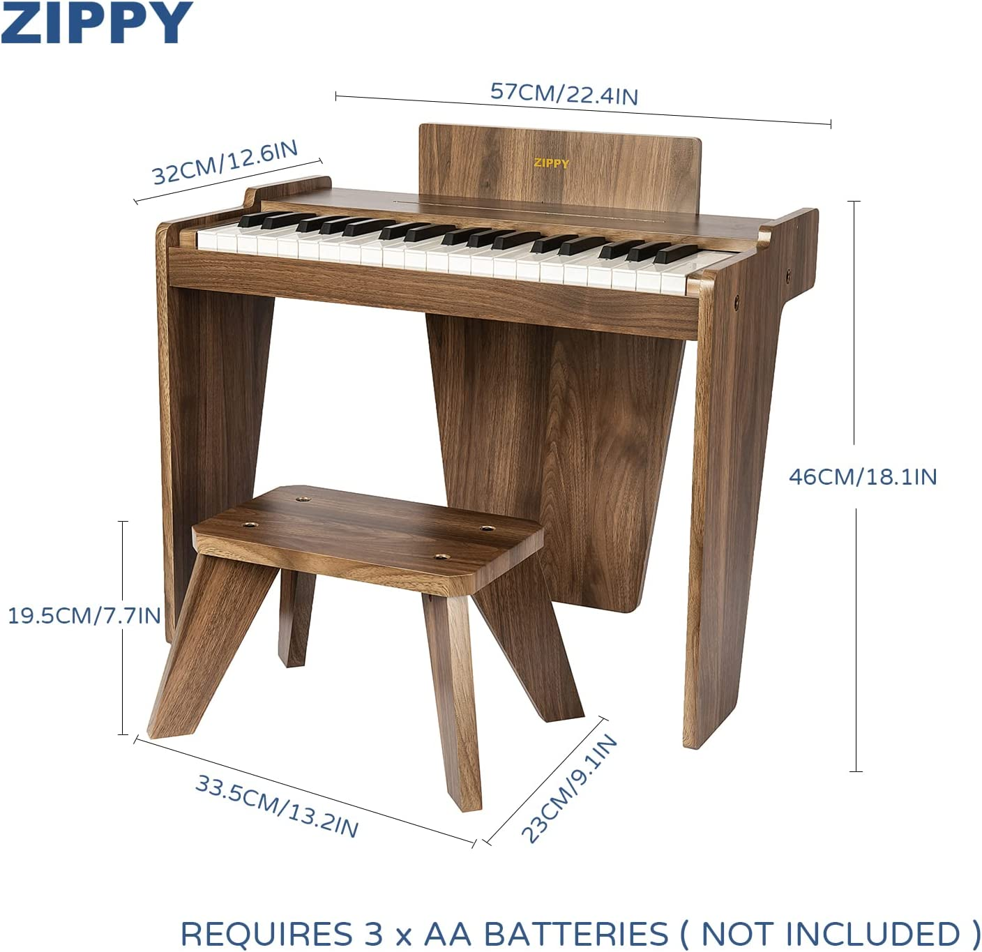 ZIPPY Kids Piano Keyboard, 37 Keys Digital Piano for Kids, Music Educational Instrument Toy, Wood Piano for 3+ Girls and Boys (Walnut Basic) - Walnut Basic image number 4