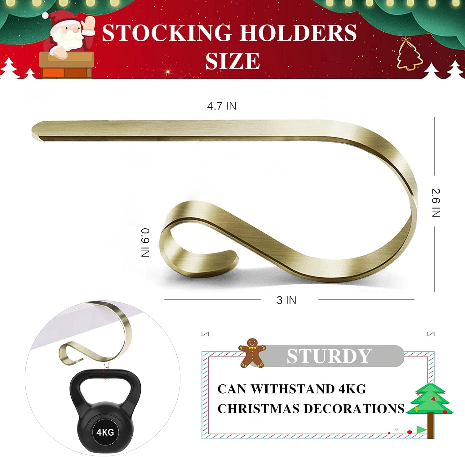 Stocking Holders for Mantle Set of 4 Christmas Stocking Hangers for Mantel Decor Hooks for Fireplace Mantle Freestanding image number 2