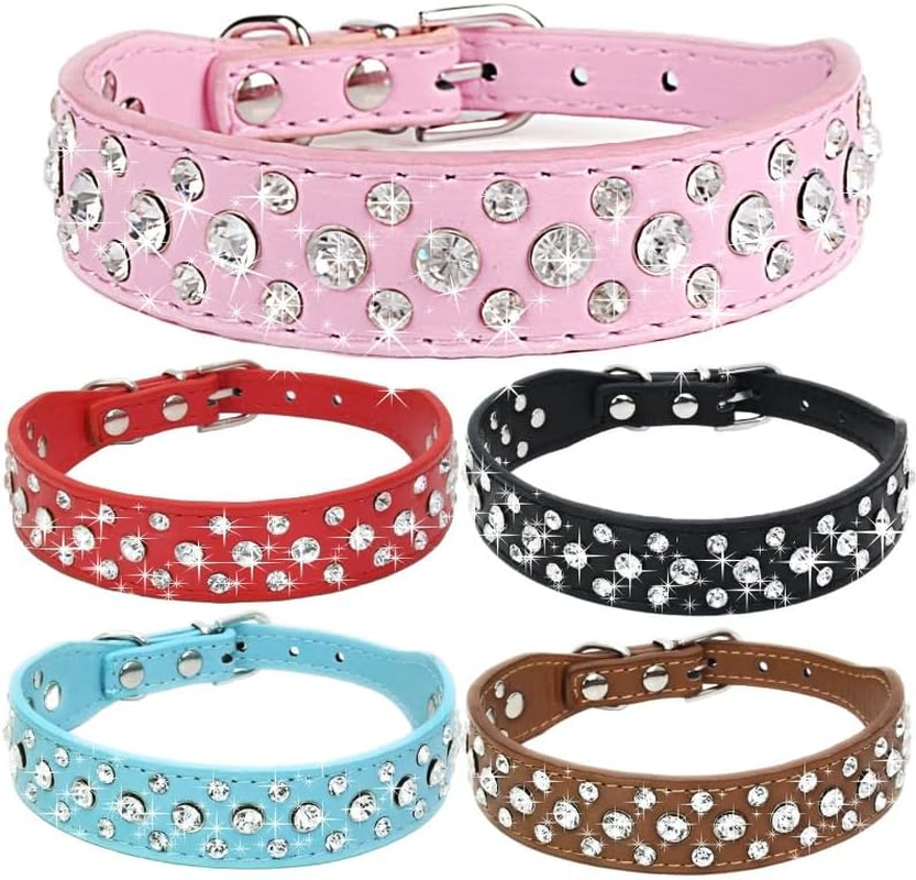 Personalized Rhinestone Leather Bling Crystal Pet Dog Cat Collars for Medium Large Breeds (Dark Blue, 深蓝 L)