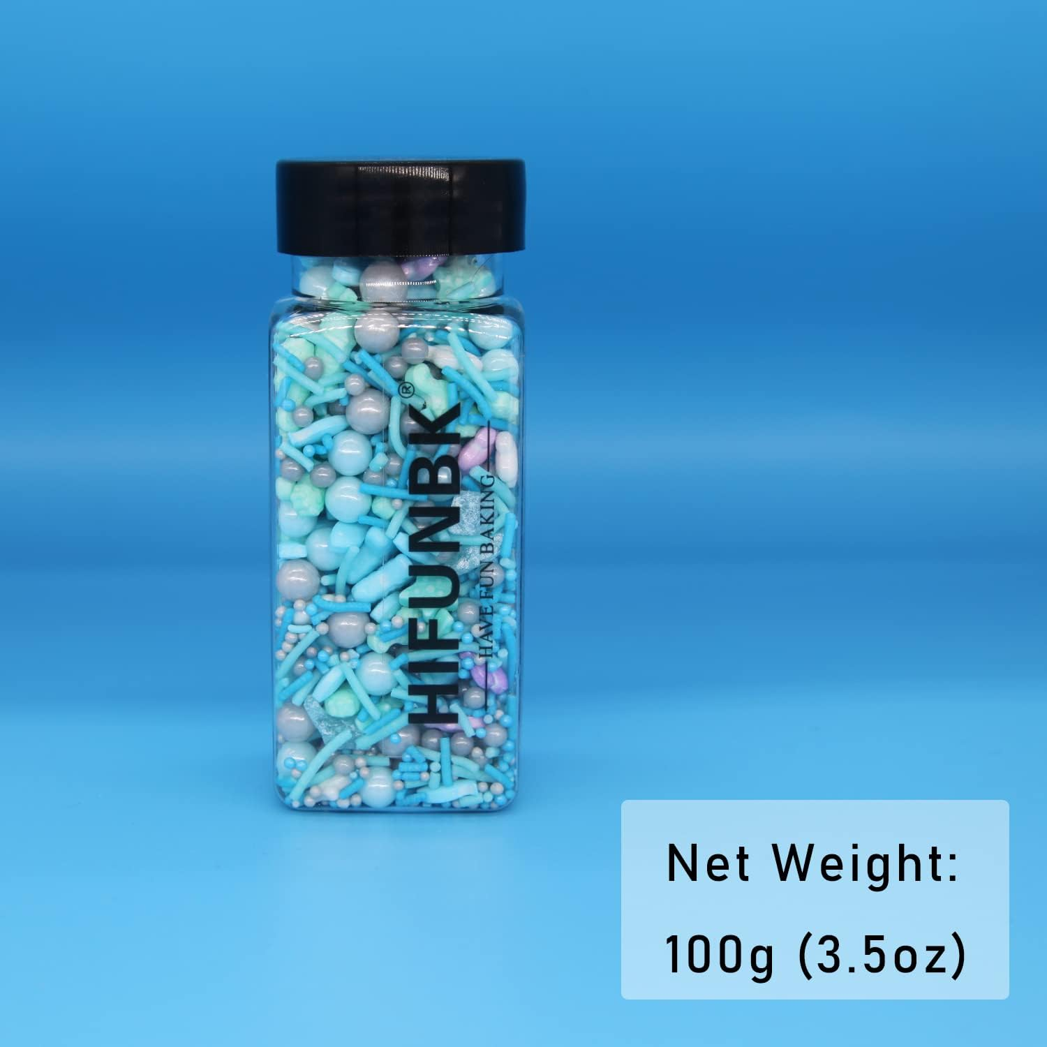 HIFUNBK Sprinkles for Cake Decorating, Edible Pearl for Cookie Cupcake Toppings, Cake and Cookie Decorating Supplies, Rainbow Pearl Sugar for Baking Decoration, 100G in Reusable Container (Sea) image number 4