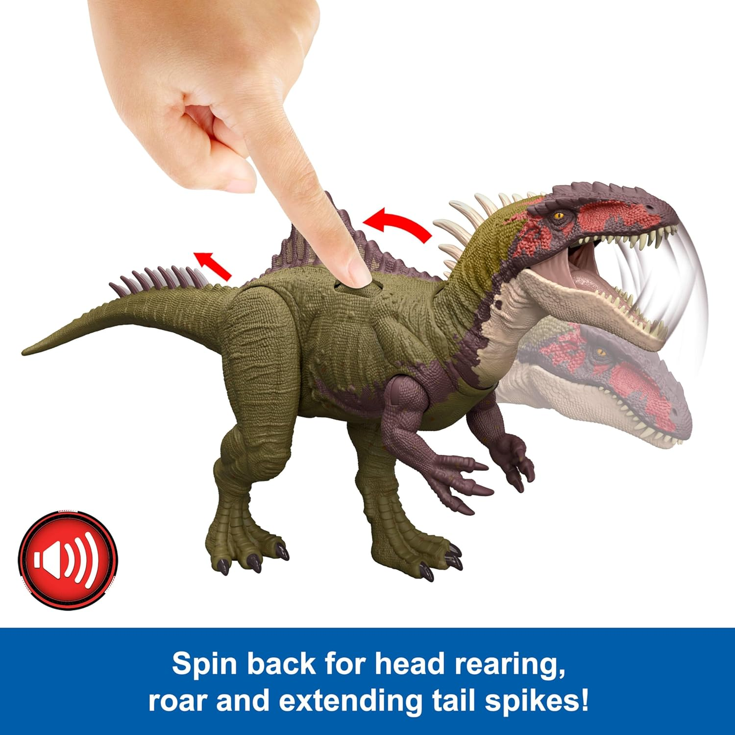 Jurassic World Chaos Theory Battle Roarin&rsquo; Becklespinax Dinosaur Action Figure Toy, Rampage Head Strike, Chomp, Roars & Snarls, Extending Spikes image number 3