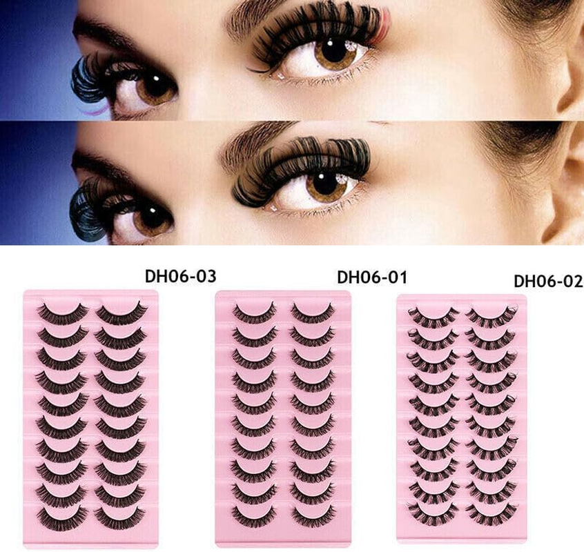 AIMALL 10 Pairs Russian D Curl Strip Lashes 3D Wispy Fluffy Handmade Reusable Synthetic Mink Eyelashes 6&ndash;10Mm Full Volume False Eyelash Set