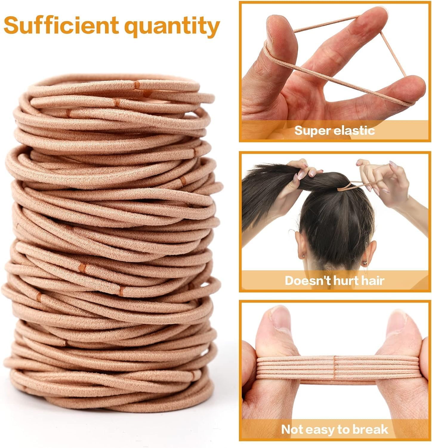 100Pcs Elastic Hair Bands, Small Elastic Hair Bobbles for Women, 2Mm Thin Hair Tie for Kids, Soft Hair Bands Withou Metal, Elastic Ponytail Holder (Pink) image number 6