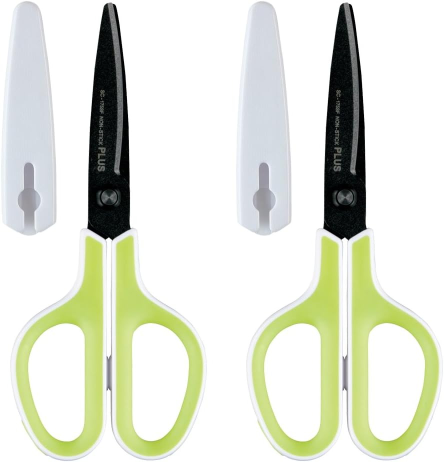 Plus Scissors SC-175SF Fit Cut Curved Fluorine Coated Memory Foam Grip White Green Set of 2 34545-2P image number 4