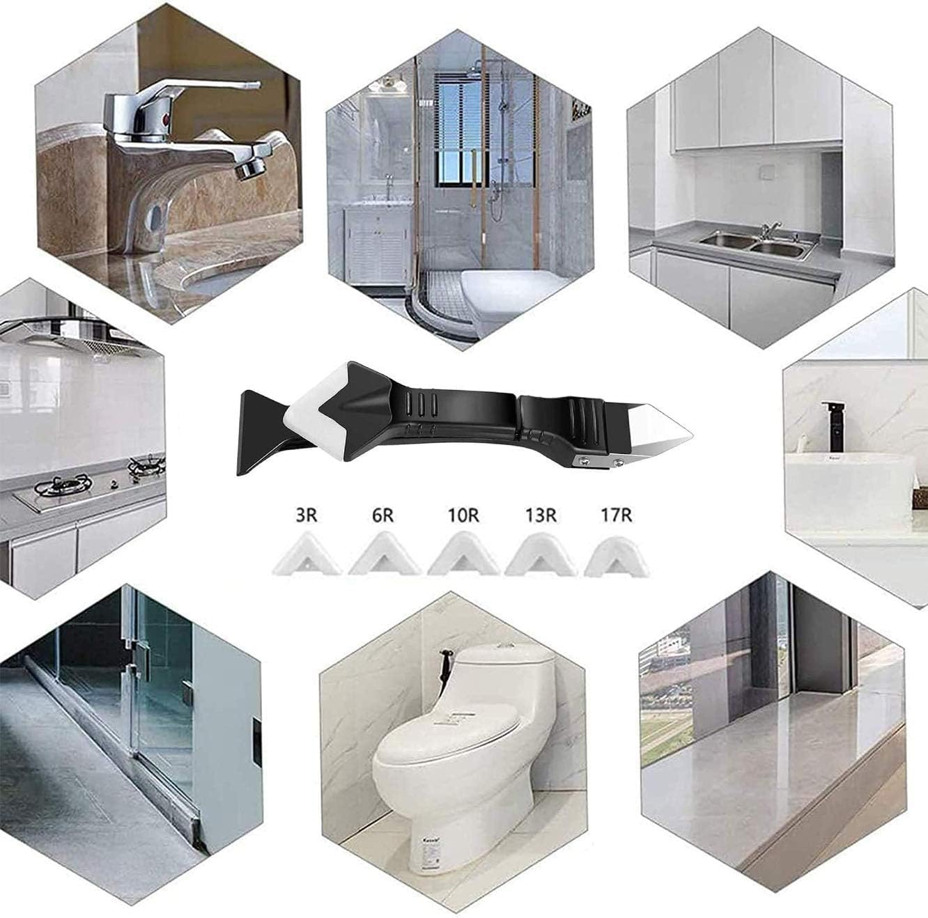 3 in 1 Silicone Caulking Tools, Glass Glue Angle Scraper, Stainless Steelhead Caulk Remover and Sealant Scraper, for Kitchen Bathroom Window and Frames Sealant Seals image number 2